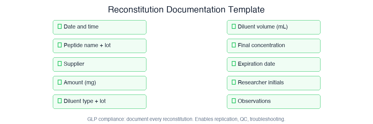 Reconstitution documentation template: ten required fields for GLP compliance